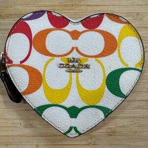Coach Rainbow Signature C Heart Coin Purse White Multicolor C2000-2899